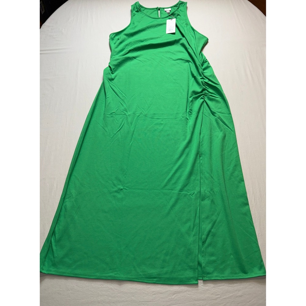 A New Day Green Sleeveless Ruched Side Slit Maxi Dress 1X NWT